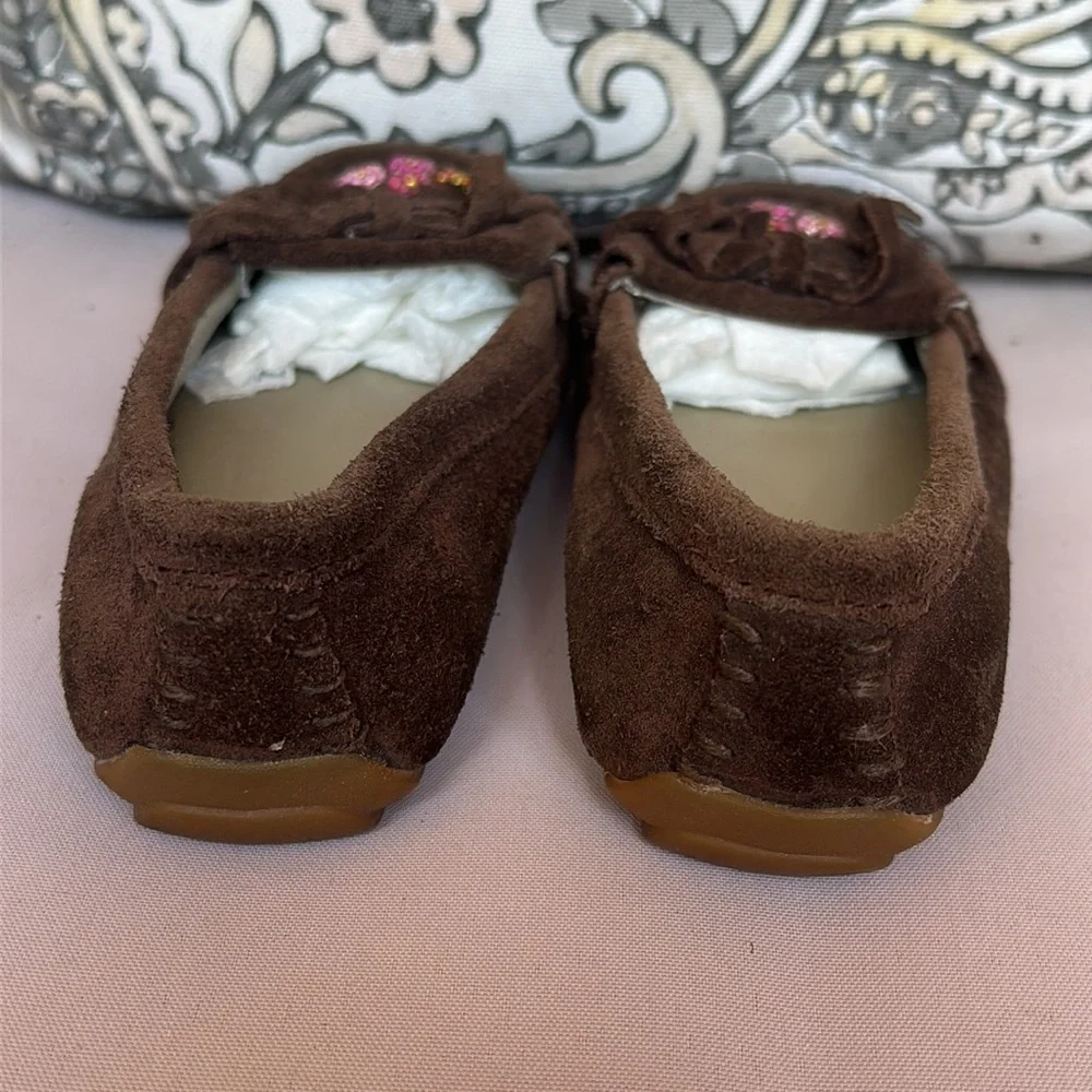 Stride Rite Keller Toddler Girls 9M Brown Suede Moccasins Pink Beaded Fringe